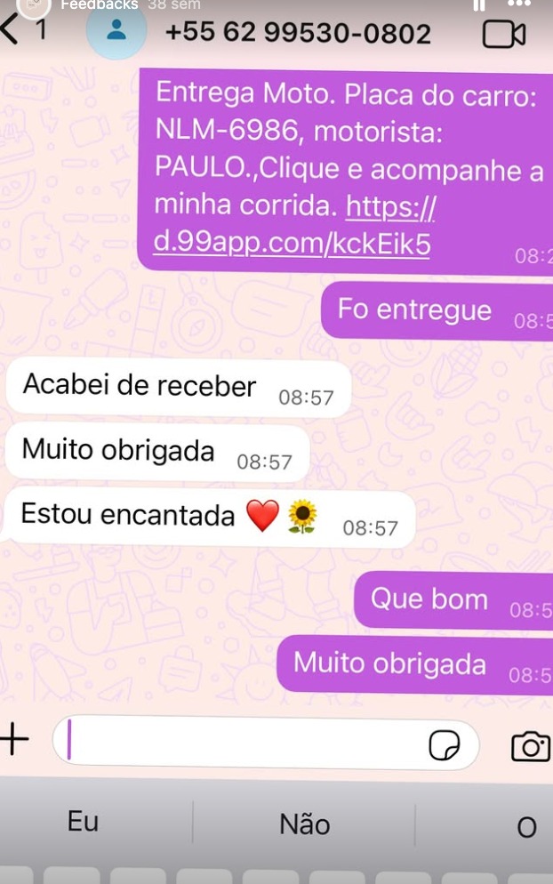 Depoimento de cliente da FloresSer via WhatsApp